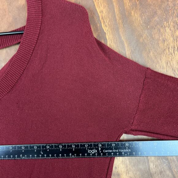 Anthropologie If It Were Me Womens Sweater Burgundy V Neck Criss Cross Back M - Picture 8 of 12